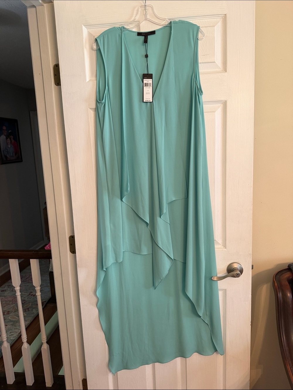 BCBGMaxAzria Sleeveless Aqua-Turquoise Layered Maxi Dress L